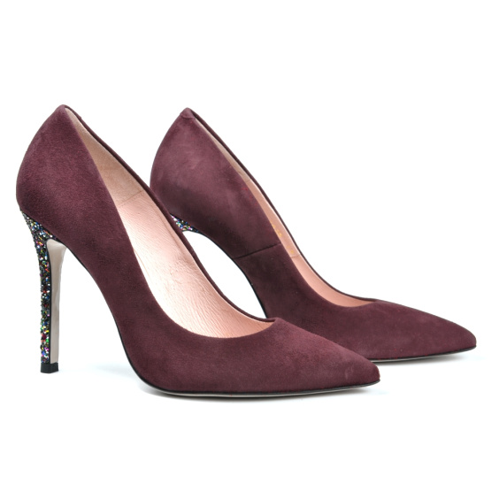 Туфлі човники BRAVO MODA 1626/SLIWKA ZAMSZ+BROKAT